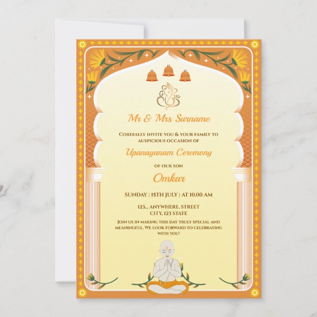 Upanayanm Invitation Card, Thread Ceremony Card Einladung (Vorderseite)