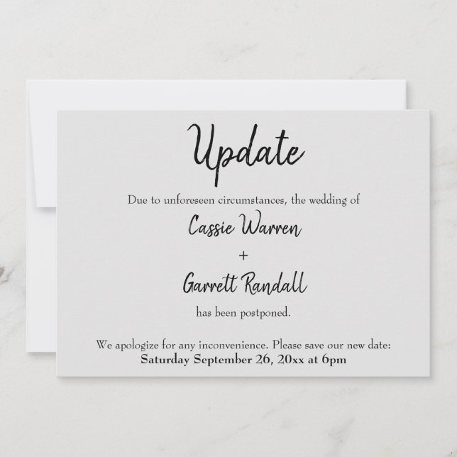 "Update" - Hochzeitdatum schwarz auf grauer Karte (Vorderseite)