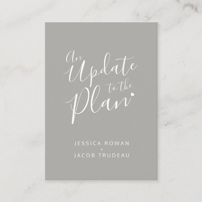 Update zur Planung der Hochzeit des grauen weißen  Begleitkarte (Vorderseite)