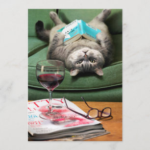 Updown Cat Reading Book Einladung