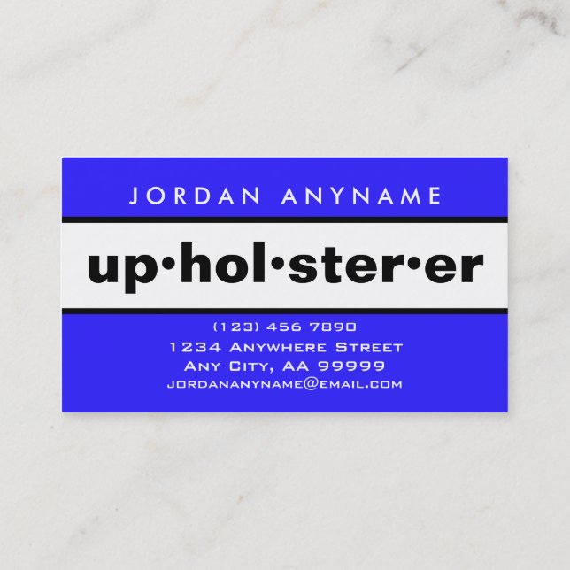 Upholsterer Bold Blue und White Visitenkarte (Rückseite)