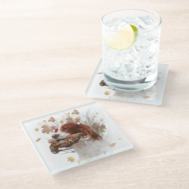 Upland Game Bird Junting Glasuntersetzer (Schrägansicht)