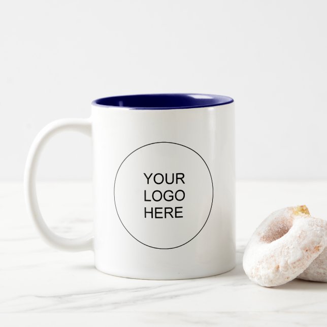 Upload Business Logo Navy Blue White Template Zweifarbige Tasse (Mit Donut)