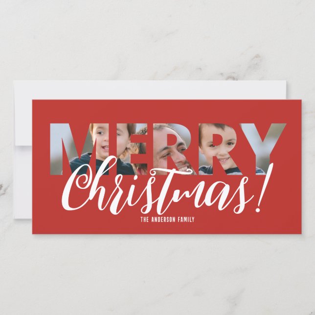 Upload Foto in Text Frohe Weihnachten Rot (Vorderseite)