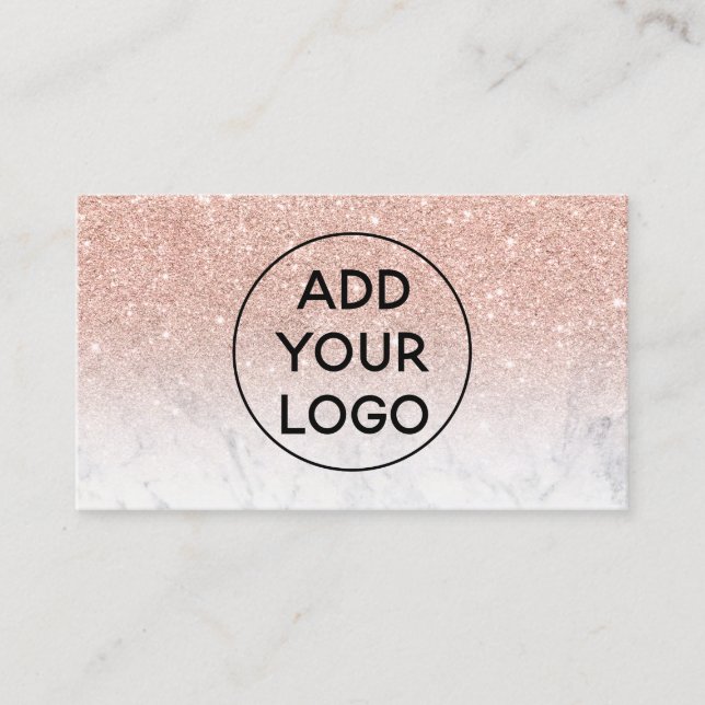 upload logo typography marble rose gold glitter visitenkarte (Vorderseite)
