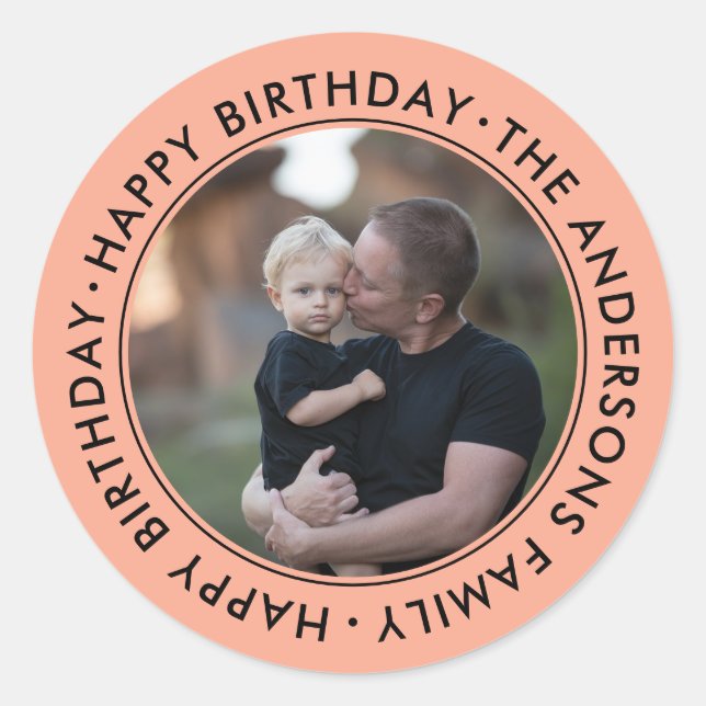 upload picture Custom Photo Happy Birthday Family  Runder Aufkleber (Vorderseite)