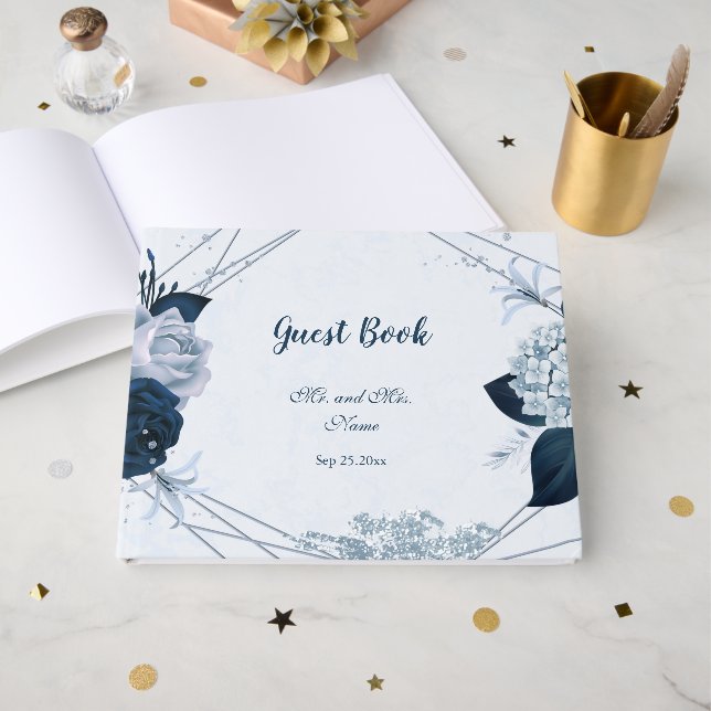 üppige bläuliche Marinebarnen und staubige Blumen  Gästebuch (Vorderseite Offen)