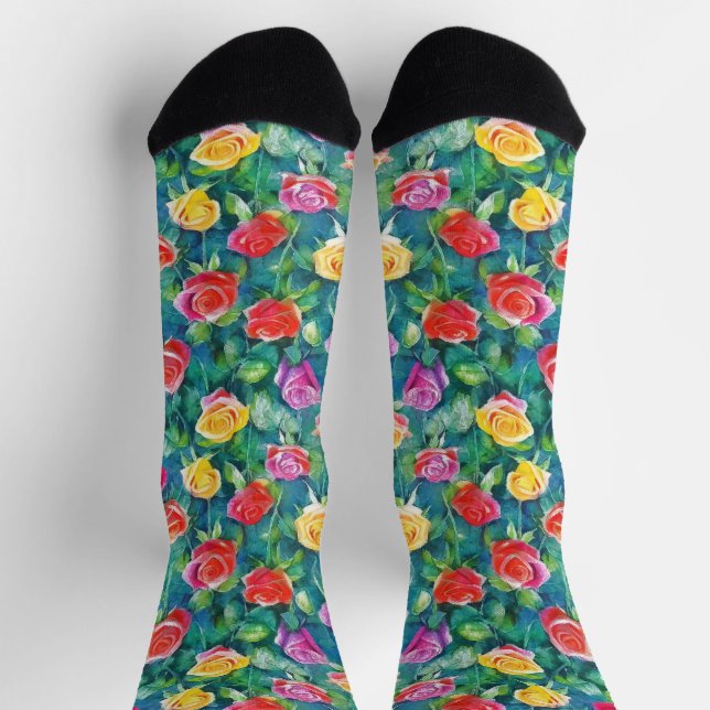 Üppige Blumengarten-Aquarellmuster Socken (Oben)