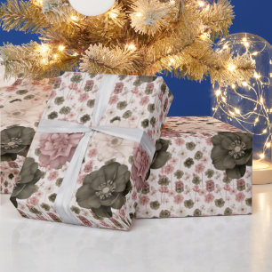Üppige Blüten in gedämpftem Rosa, Creme & Oliv Geschenkpapier