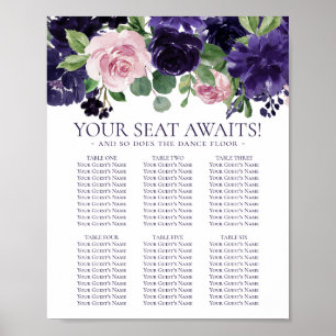üppige Blüten   Lila und PInk Rose Seating Chart Poster