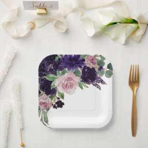 üppige Blüten Lila und rosa Rose Bouquet Pappteller