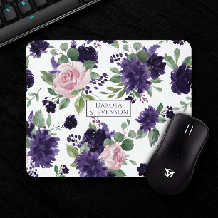 üppige Blüten   Monogramm Lila und rosa Muster Mousepad
