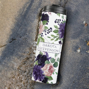 üppige Blüten   Monogramm Lila und rosa Muster Thermosbecher
