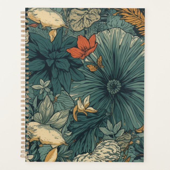 Üppige Flora & Fauna – Vintage Botanik Planer (Vorderseite)