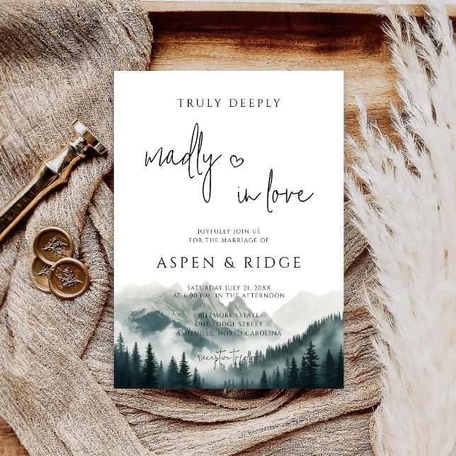 Üppige Gipfel Nebelwald Aquarell Hochzeit Einladung (Von Creator hochgeladen)