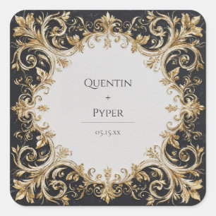 Üppige Gold Barock Verzierte Marmor Hochzeit Quadratischer Aufkleber