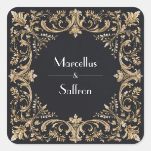 Üppige Gold Barock Verzierte Schwarze Hochzeit Quadratischer Aufkleber