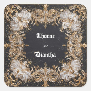 Üppige Gold Barock Weiße Florale Marmor Hochzeit Quadratischer Aufkleber
