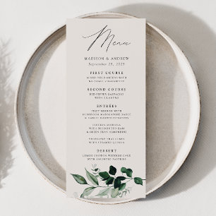Üppige Grün-Creme-Abendhochzeit Menükarte