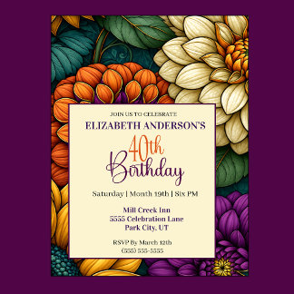 Üppige Herbstblumen 40. Geburtstag Einladung