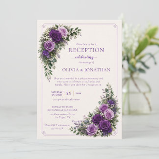 Üppige lila Rosen Empfang nur Hochzeit | Einladung