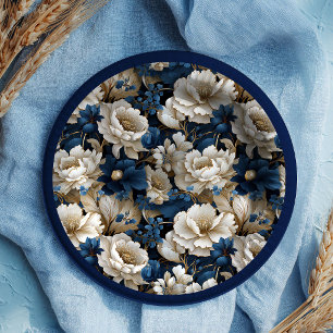 Üppige Navy Weiße Elfenbein Blumen Elegantes Papie Pappteller