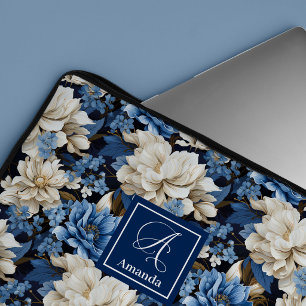 Üppige Navyblaue Blumen Elegante Laptop-Hülle Laptopschutzhülle