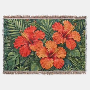 Üppige orange Hibiskus-Dschungelblumen tropisch Decke
