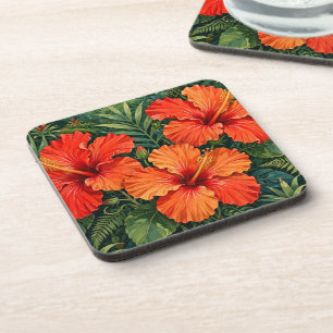 Üppige orange Hibiskus-Dschungelblumen tropisch Getränkeuntersetzer