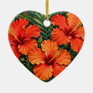 Üppige orange Hibiskus-Dschungelblumen tropisch Keramik Ornament