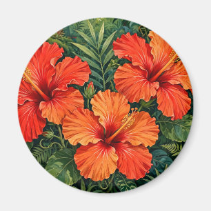 Üppige orange Hibiskus-Dschungelblumen tropisch Magnet