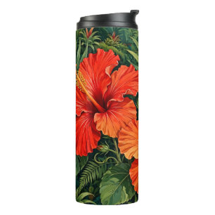 Üppige orange Hibiskus-Dschungelblumen tropisch Thermosbecher