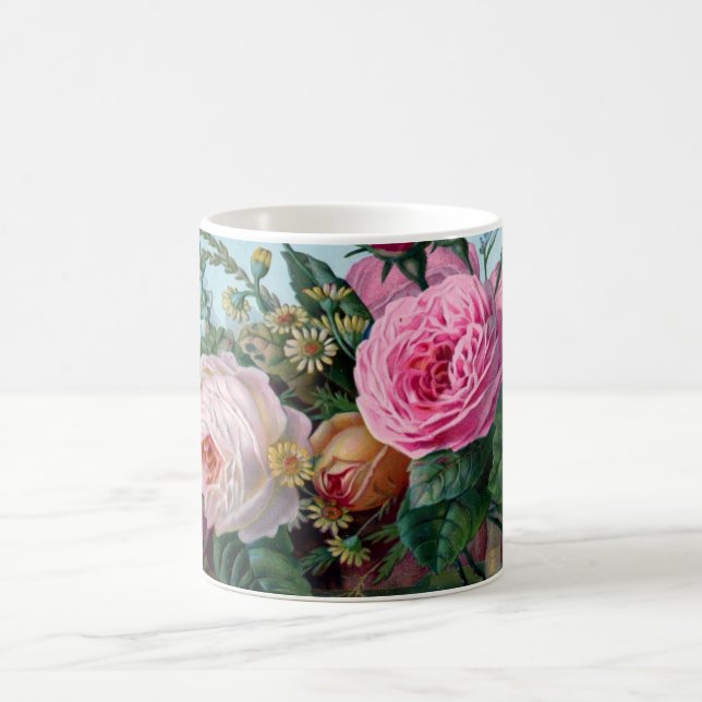Üppige romantische rosa Rosen botanisch Kaffeetasse (Mittel)