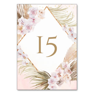 Üppige rosa und goldene Wasserfarben-Blumen Tischnummer