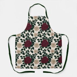 Üppige rote und burgunderrote Rosen mit dunkelgrün Schürze