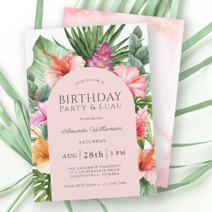 Üppige tropische Blumen-Geburtstagsfeier und Luau Einladung