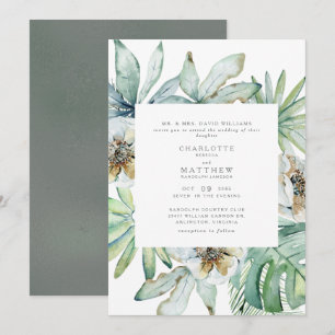 Üppige tropische Foliage-Salbei-Hochzeitseinladung Einladung