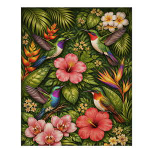 Üppige Tropische Kolibri-Dschungel-Botanikgalerie Poster