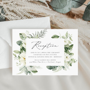 Üppige weiße Blumen und Grün-Hochzeitsempfang Begleitkarte