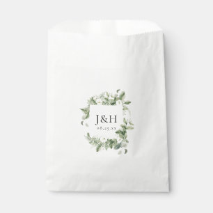 Üppige weiße Blumen und Grün Hochzeitsmonogramm Geschenktütchen