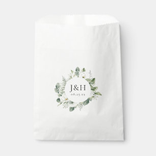 Üppige weiße Blumen und Grün Hochzeitsmonogramm Geschenktütchen