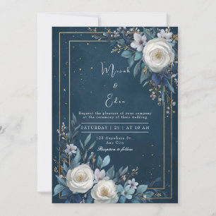 Üppige Weiße Rose Gold Navy Blau Hochzeit Einladung