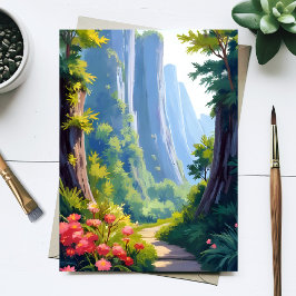 Üppiger Blumen Garten Wasserfarbe Grüne Landschaft Postkarte