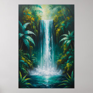 Üppiger Dschungel-Wasserfall Tropische Naturmalere Poster