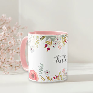 Üppiger floraler personalisierter Name Zweifarben- Tasse