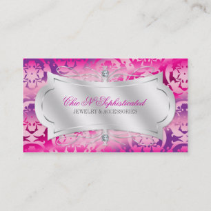 Üppiger Fuchsia Lavendel Diamant Damast Wirbel Visitenkarte