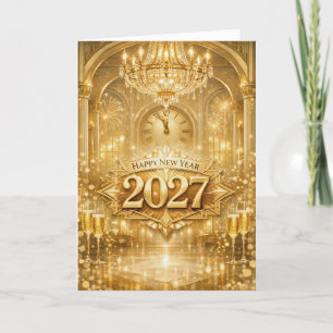 Üppiger Goldener Ballsaal Frohes Neues Jahr 2027 Feiertagskarte