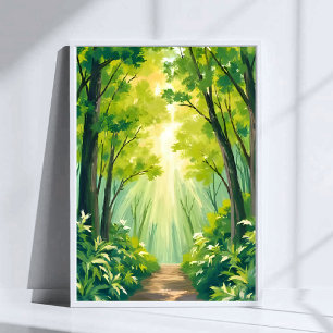 Üppiger grüner Wald   Natur Landschaft Aquarell Poster