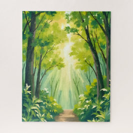 Üppiger grüner Wald | Natur Landschaft Aquarell Puzzle