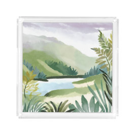 Üppiger Hang | Grüne Aquarell-Naturmalerei Acryl Tablett